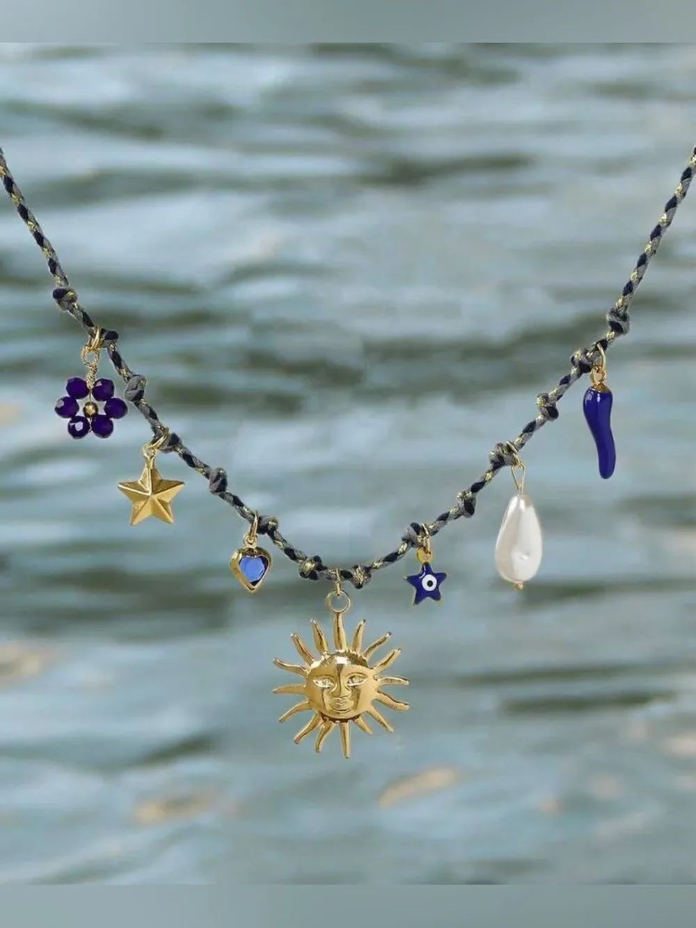 Gold Sun Charm Braided Bracelet A1725